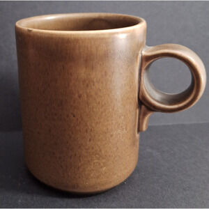Brown Pottery Coffee Mug Single Finger Handle Marked